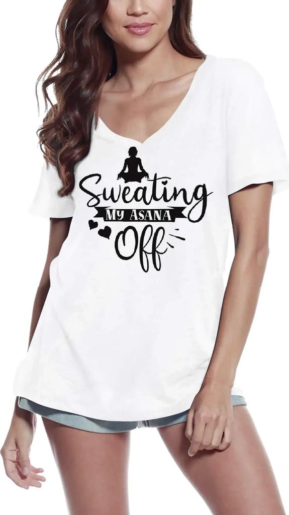 Damen Grafik T-Shirt V-Ausschnitt Schwitze mein Asana Camp aus – Sweating My Asana Off Camp – Öko-Verantwortlich Vintage Jahrgang Kurzarm Lustige