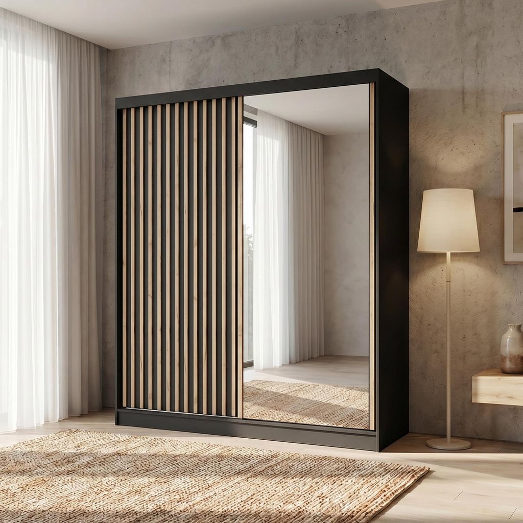 BEAUTYSOFA | Armoire DONATELLO 180 cm Noir/Artisan avec Image du produit 