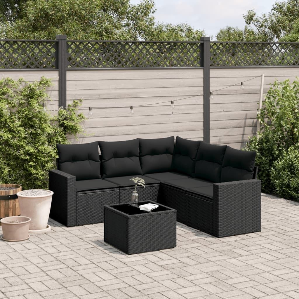 6-tlg. Garten-Sofagarnitur mit Kissen Schwarz Poly Rattan 3218945