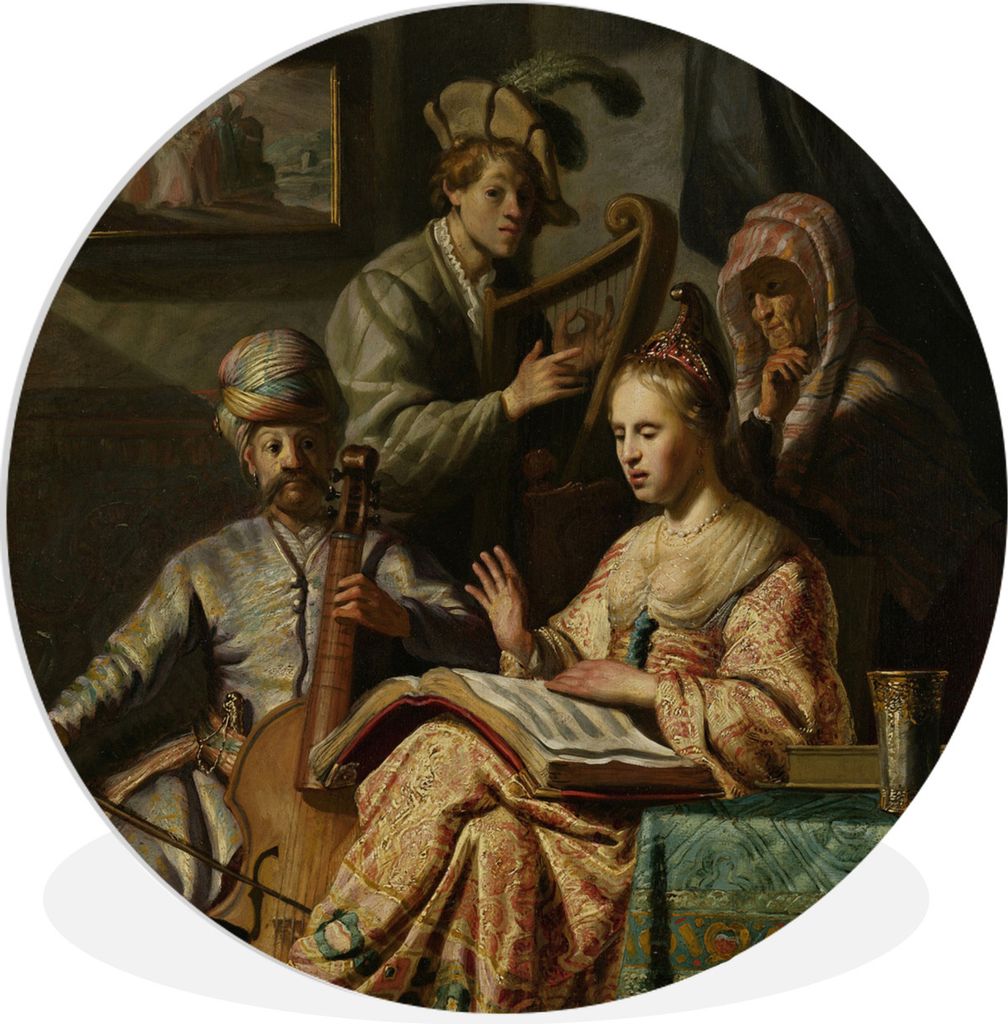 MuchoWow Rundes Wandbild - Runde Bilder Die Gesellschaft des Musikers - Rembrandt van Rijn Ø 30 cm Kreis Wanddekoration Kunststoff - Wandkreis -...