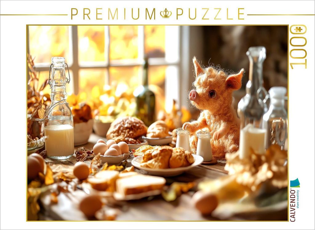 CALVENDO Puzzle Eierlegende Wollmilchsau beim Frühstück – Kuscheliges Schweinchen und Fabelwesen für Kinder | 1000 Teile Lege-Größe 64x48cm ...
