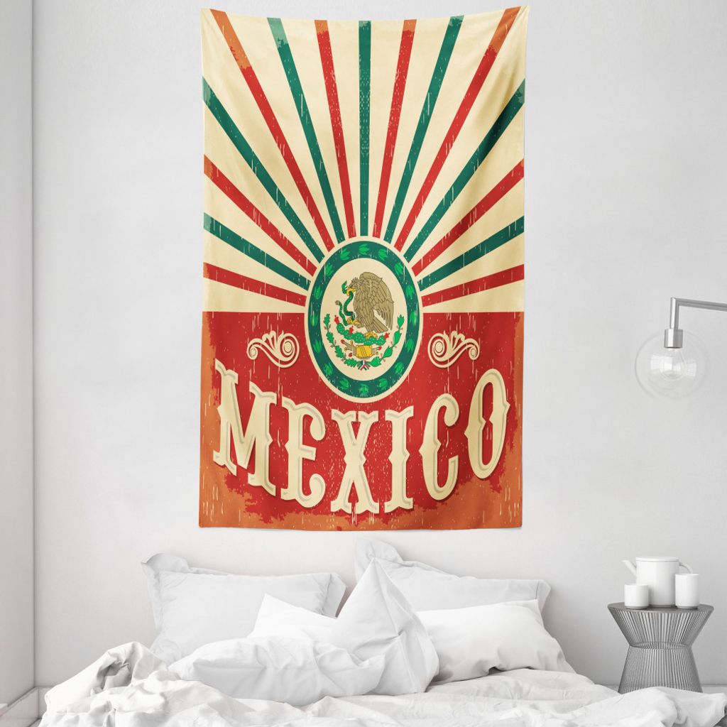 ABAKUHAUS Mexikaner Wandteppich und Tagesdecke, Vintage Poster-Effekt aus Weiches Mikrofaser Stoff Waschbar ohne Verblassen Digitaldruck, 140 x 230...