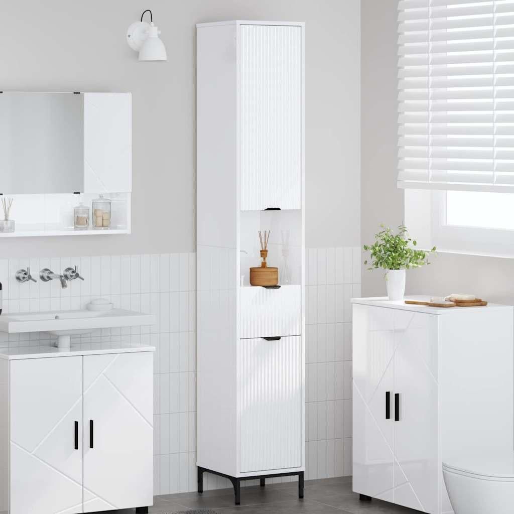 Badezimmerschrank mit Tür Hochglanz Weiß 31,5 x 33 x 190 cm
