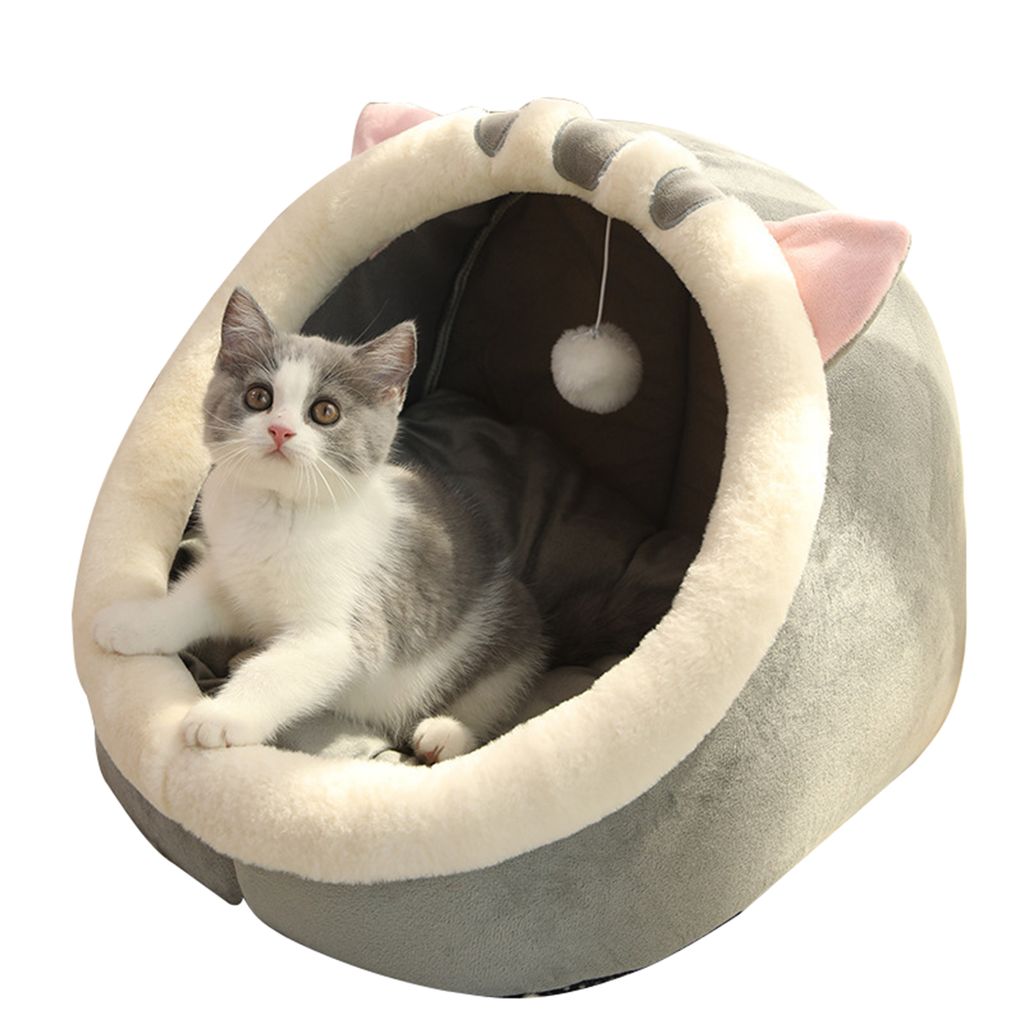 Katzenbett, weich, niedlich, kleines Katzenbett, warmer Haustierkorb, Kätzchenliege, Kissen für Zuhause-Grau,M