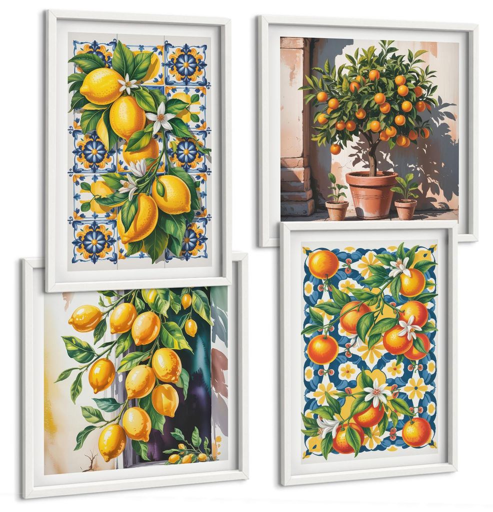 Bilder Set 4-teilig im weißen Rahmen – Wandbilder 4 Stück – gerahmte Poster für Wohnzimmer, Schlafzimmer und Flur – 50x50 cm - 40x60 cm ...