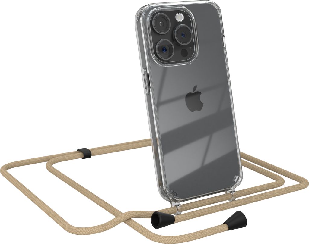 EAZY CASE Handykette kompatibel mit Apple iPhone 15 Pro, Handyhülle mit Umhängeband, Handykordel, Schutzhülle Clear, Band in Blau