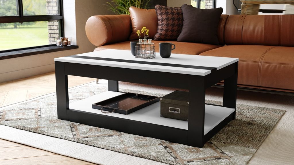 Design Couchtisch Lusso aufklappbar Rollen 112 x 45 x 66 cm Arbeitstisch Tisch Ablage Esstisch Wohnzimmertisch