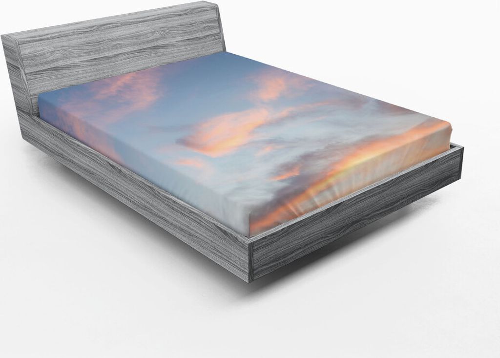 ABAKUHAUS Himmel Spannbetttuch, Skyline mit Wolken Sonnenuntergang künstlerische Fotografie, die majestätisches Bild anspornt, 120 x 190 cm, Hell...
