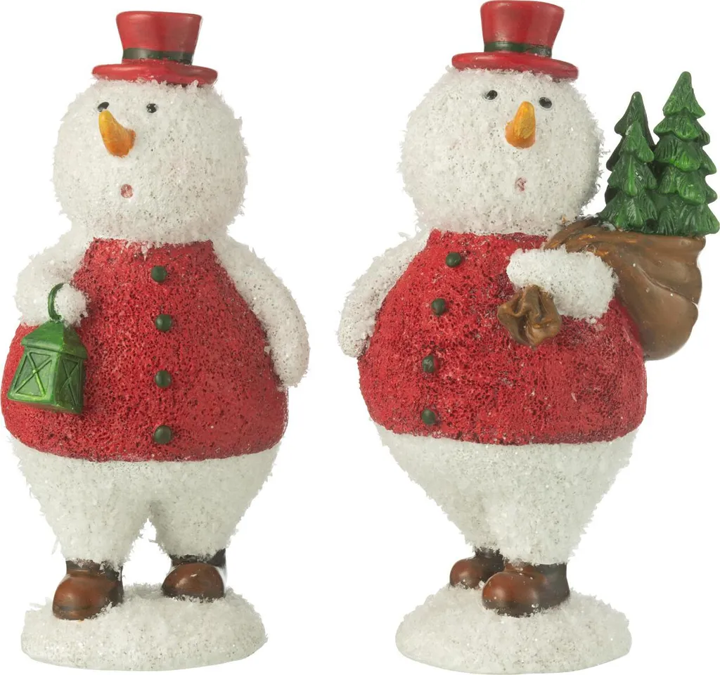 Bonhomme de Neige J-Line en Résine Mix Medium avec Lanterne Lumineuse