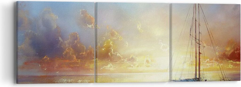 Bild auf Leinwand - Leinwandbild - 3 Teile - Segelboot Westen die Sonne - 90x30cm - Wand Bild - Wanddeko - Wandbilder - Leinwanddruck - Bilder - Wa...