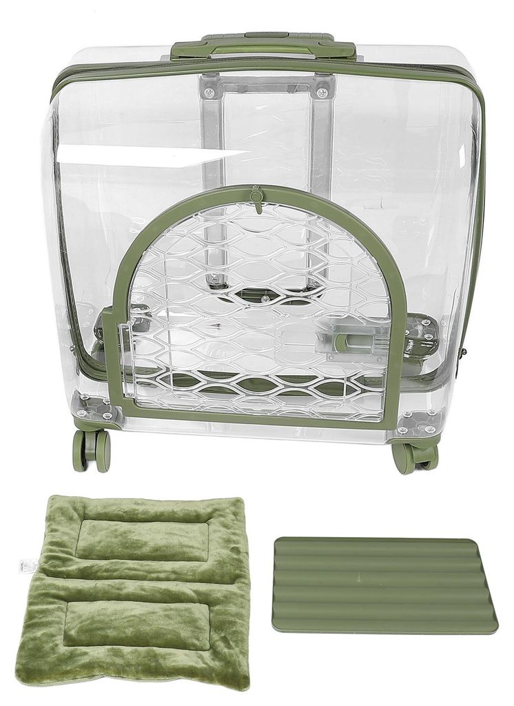 Transparente Haustiertransportbox mit ausziehbarer Stange, atmungsaktiver, tragbarer Katzentrolley mit leisen Rollen für Reisen und Spaziergänge