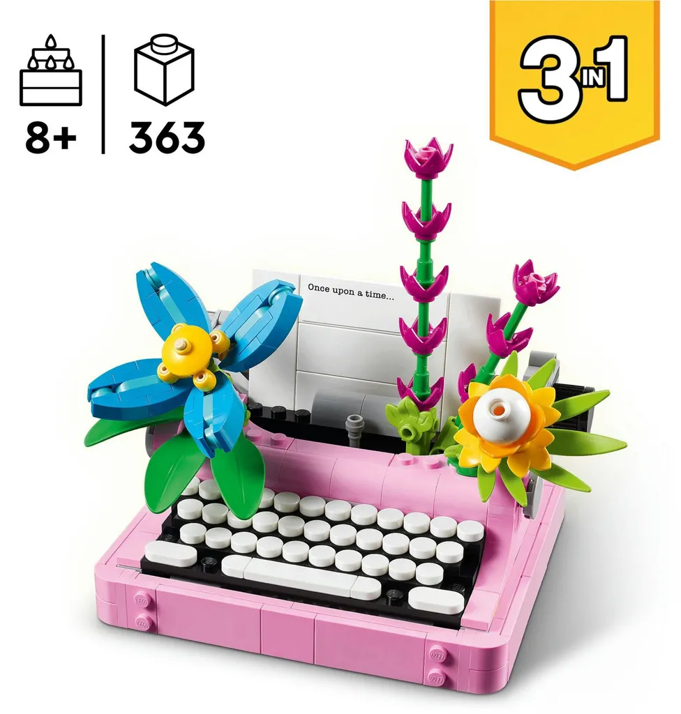 Machine à écrire LEGO Creator 31169 avec fleurs, objet de collection rétro - 28