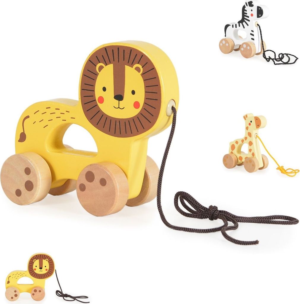 Tooky Toy Nachziehspielzeug Holztier, mit 4 Rädern, Ziehschnur, ab 18 Monate gelb