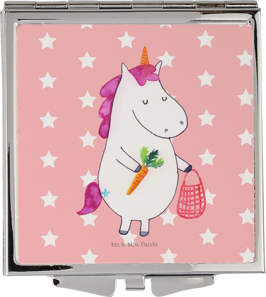 Mr. & Mrs. Panda Kosmetikspiegel Einhorn Vegan - Rot Pastell - Geschenk, Unicorn, Gesund Leben, Veganer, Klappbarer Spiegel, Schminkspiegel, essen,...