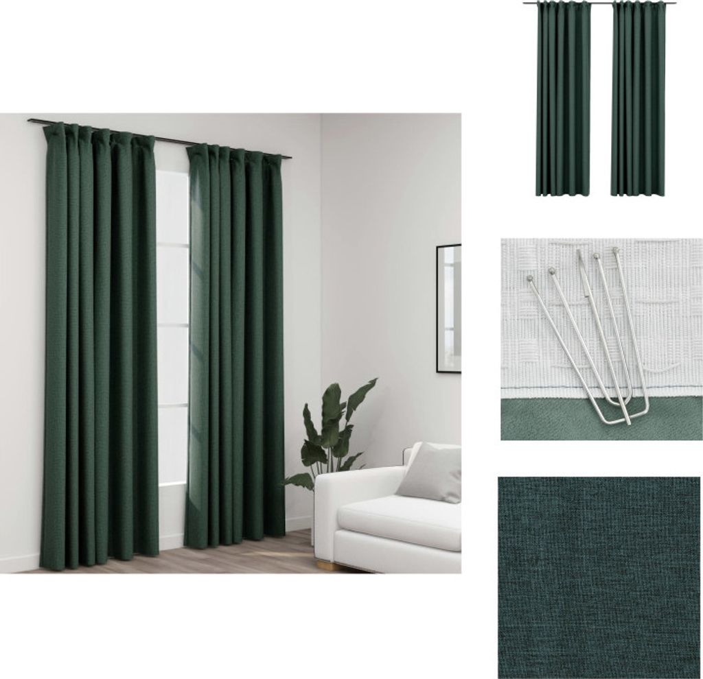 vidaXL Verdunkelungsvorhänge Haken Leinenoptik 2 Stk. Grün 140x245 cm - Vorhänge & Gardinen