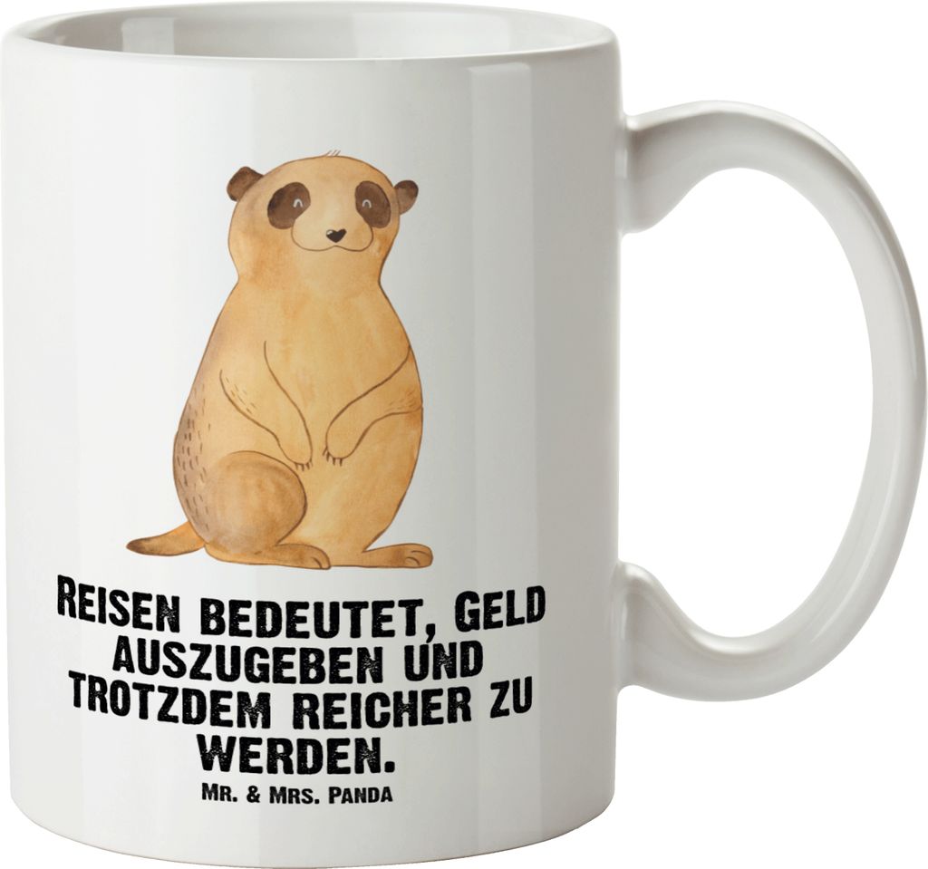 Mr. & Mrs. Panda Große Teetasse Erdmännchen - Weiß - Geschenk, Reisen, großer becher, Wildtiere, Spruch, Weltreise, Keramiktasse, steingut tass...