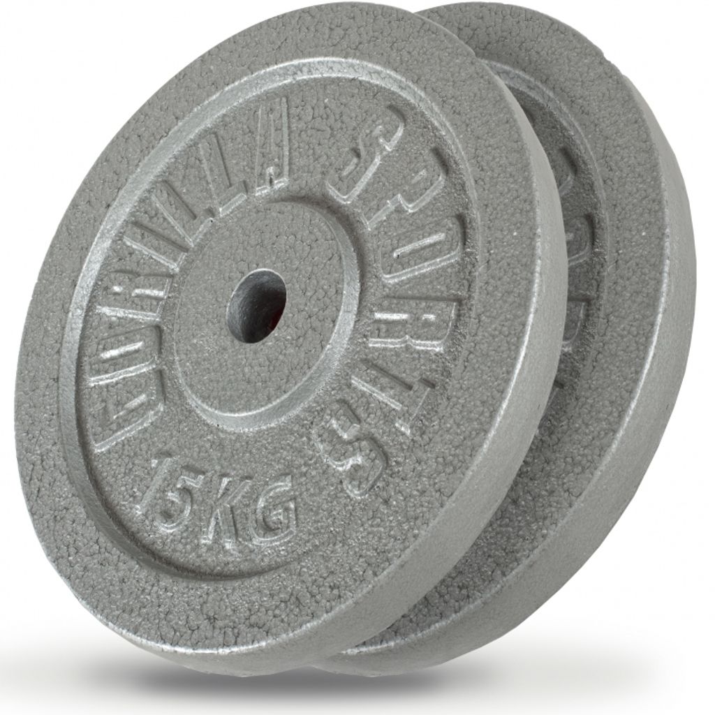 GORILLA SPORTS Hantelscheibenset - 30 kg Gewichte, 2er Set, 2 x 15 kg, 30/31 mm, Gusseisen, Silber - Gewichtsscheiben, Bumper Plates, Hantelschei...