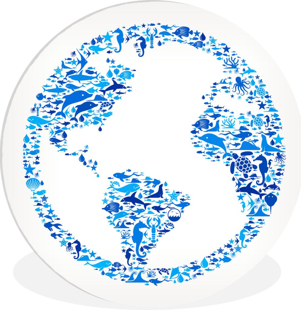 MuchoWow Rundes Wandbild - Runde Bilder Meerestiere - Design - Erde Ø 60 cm Kreis Wanddekoration Kunststoff - Wandkreis - Wandschmuck - Wand Kre...