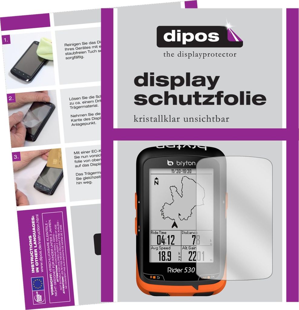 3x Schutzfolie für Bryton Rider 530 klar Displayschutzfolie Folie Display Schutz dipos