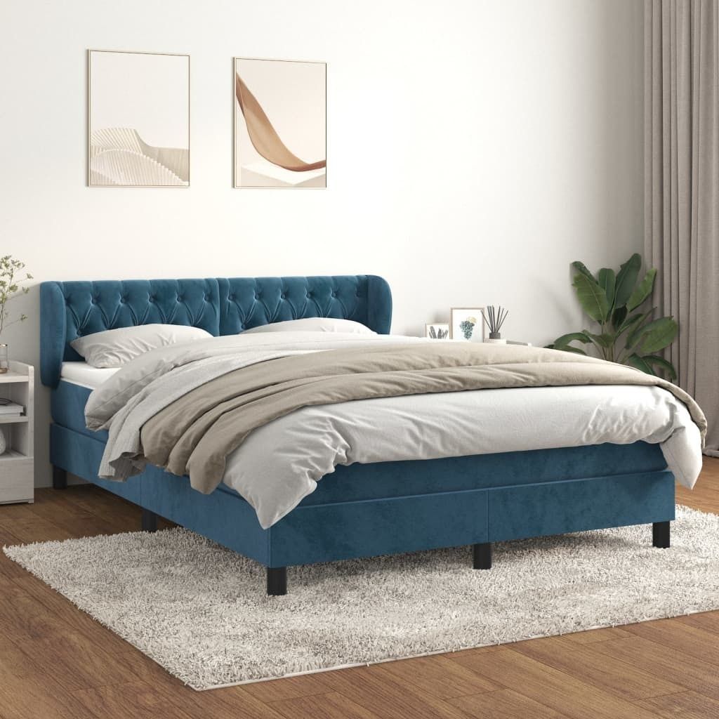 "2026 Promotion" Boxspringbett mit Matratze - Dunkelblau 140x200 cm - Samt - Polsterbett CC6566