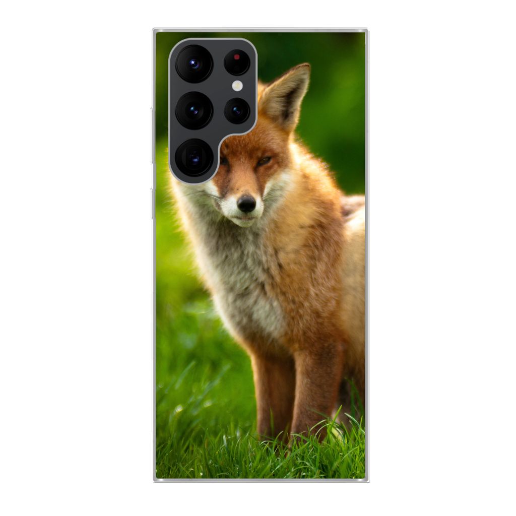 MuchoWow Handyhülle Schutzhülle Hülle für Samsung Galaxy S22 Ultra Fuchs - Licht - Gras Silikon Softcase Handy Hülle - Abbildung