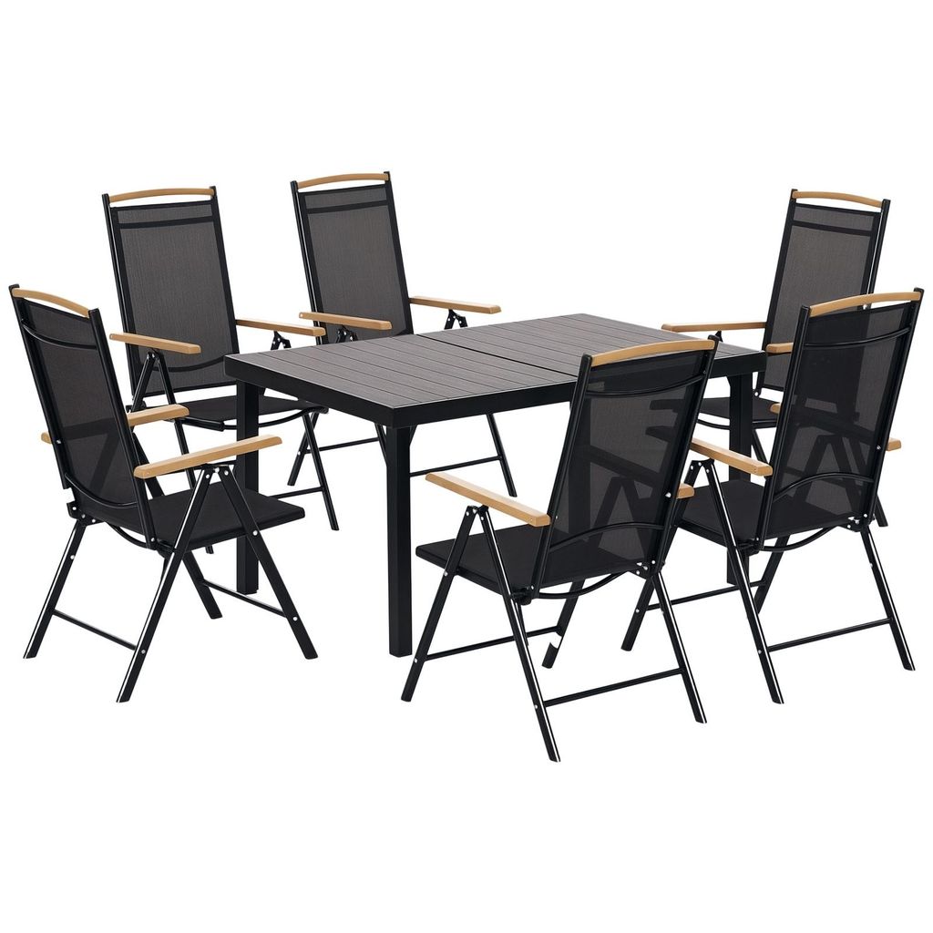 Sitzgruppe klappbar fš¹r 6 Personen 1 Tisch+6 Stš¹hle Gartenm?bel Set Sitzgarnitur Aluminium Mesh Schwarz