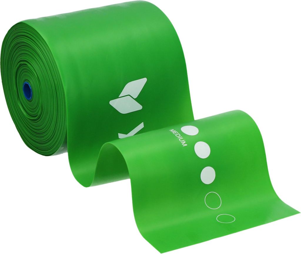 yellowFLAT Band - TPE-Band für Übungen und Physiotherapie - Auf Rolle, zu schneiden - Grün - 15 cm x 30 m - Widerstand 5-8 kg - 1 Stück