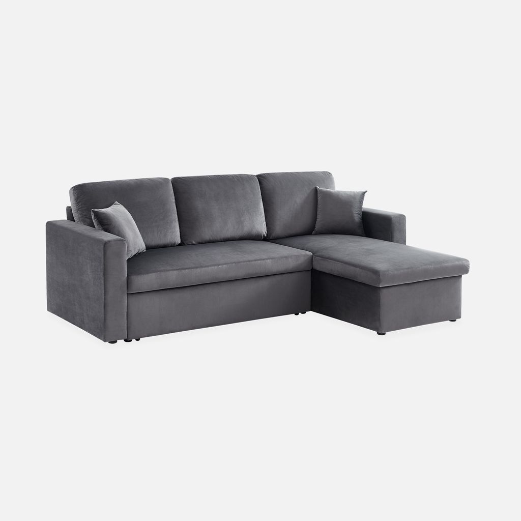 sweeek - 3-Sitzer Ecksofa mit Samtbezug und Schlaffunktion Produktbild 