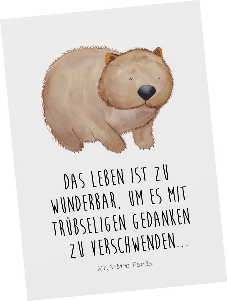 Mr. & Mrs. Panda Postkarte Wombat - Weiß - Geschenk, Ansichtskarten, Postkarten, Lustige Sprüche, Ansichtskarte, Motivation, Spruch, Das Leben Is...