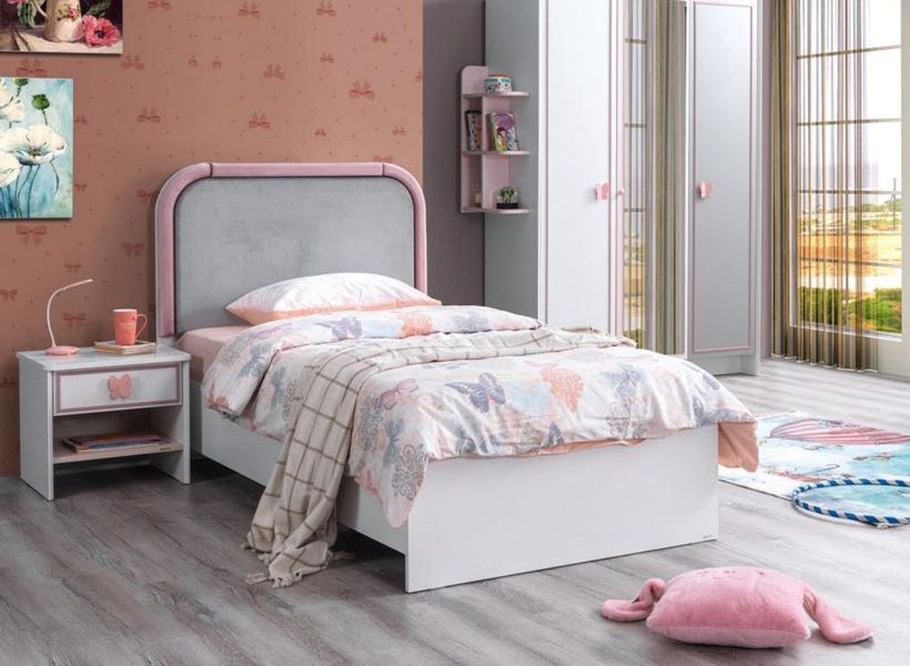 Kinderzimmer Set stilvolle Kinderbett Nachttisch Weiß Modern Möbel
