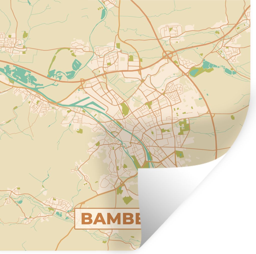 MuchoWow Wandtattoo Wandsticker Wandaufkleber Karte - Bamberg - Karte - Stadtplan - Vintage 80x80 cm Selbstklebend und Repositionierbar - Wierder...