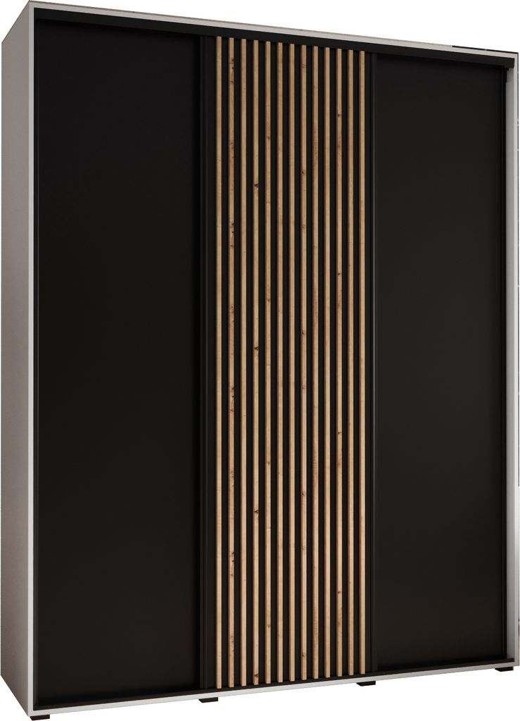 MEBLE KRYSPOL Lanko 1 Schrank mit 3 Schiebetüren - 235,2x200x45 cm - Weiß Schwarz Artisan