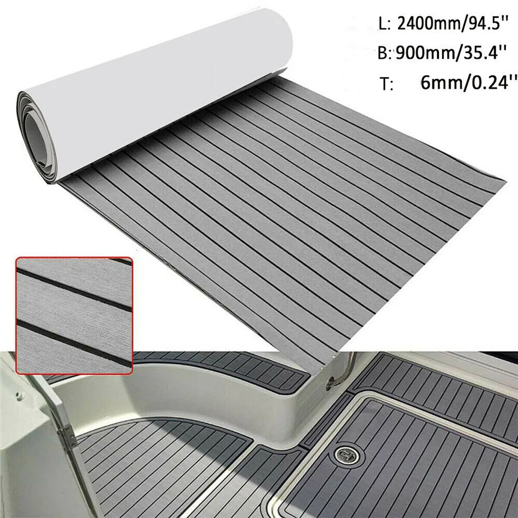 Tapis de pont pour bateau en mousse EVA grise effet teck 240 cm x 90 cm