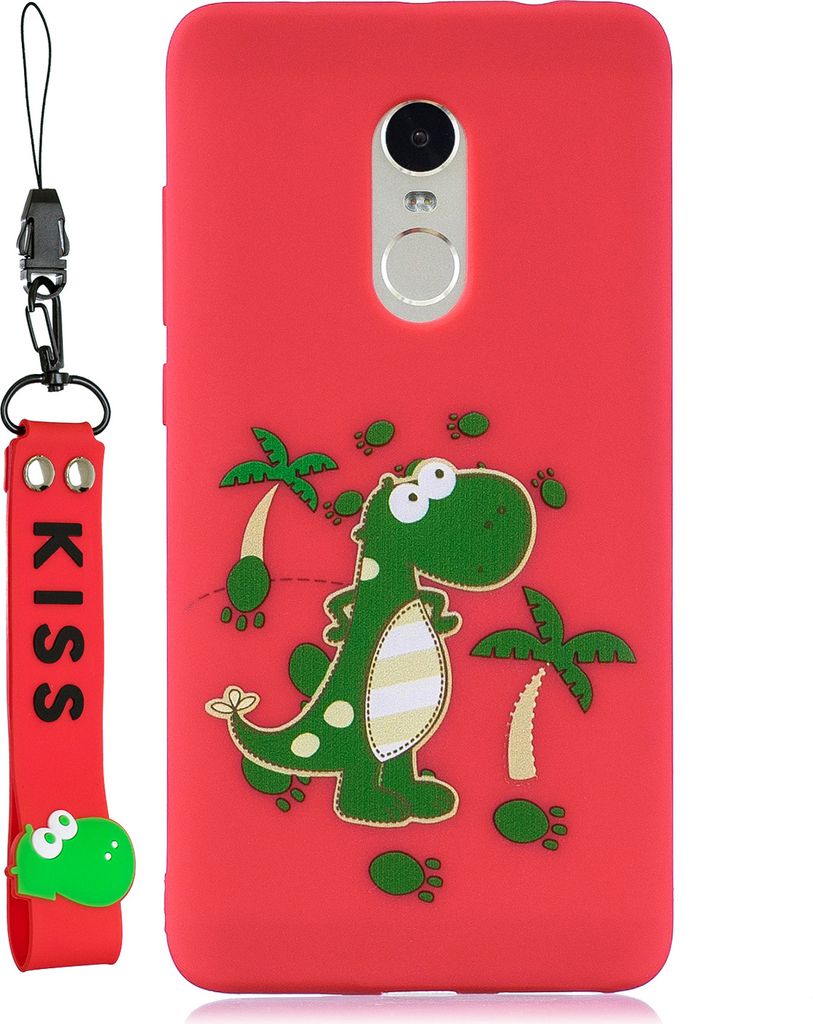 Für Redmi Note 4X/NOTE 4 Cartoon Lovely Coloured Painted Soft TPU Rückendeckung rutschfest Full Protective Case mit Lanyard rot