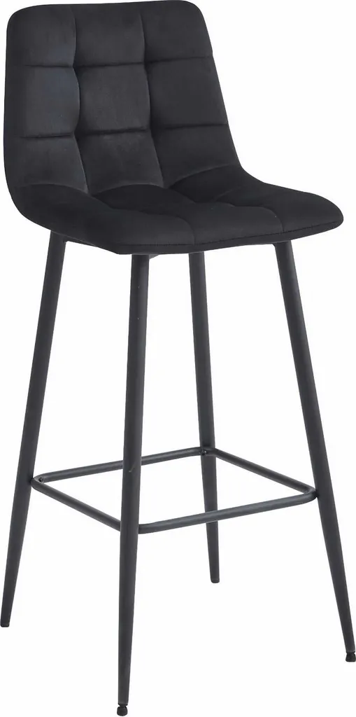 Tabouret de bar Leobert Arceto en velours noir et pieds noirs style moderne