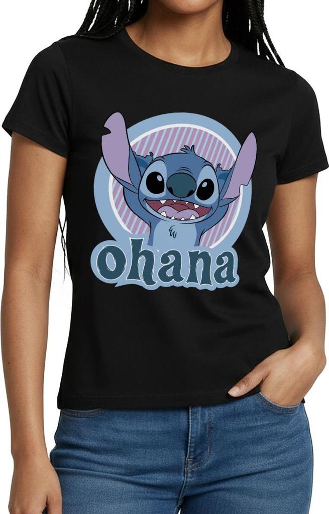 Lilo & Stitch Ohana Frauen T-Shirt, M, Schwarz