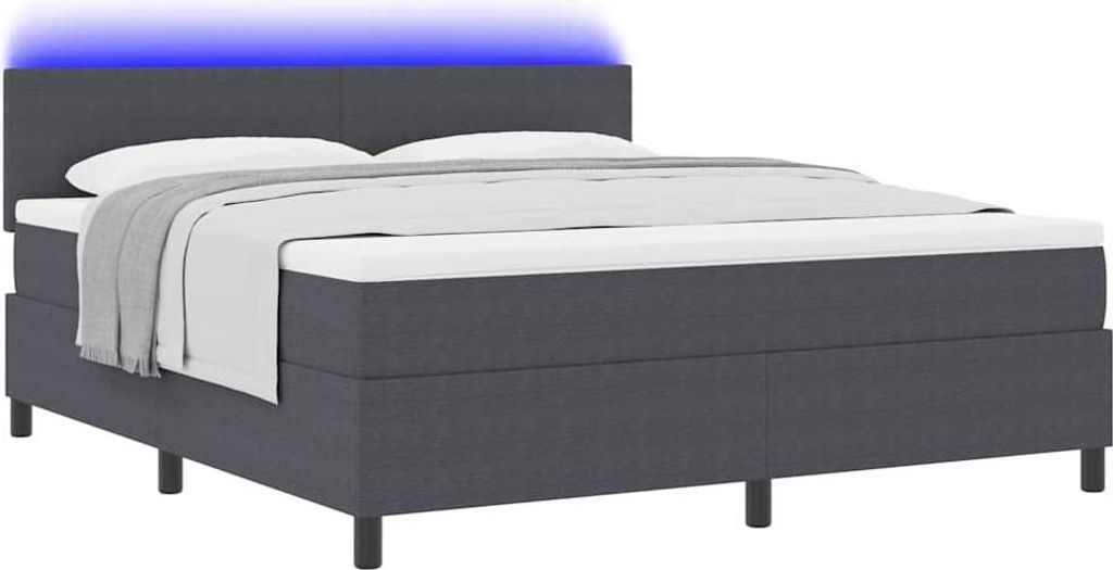 LED Boxspringbett Dunkelgrau und Weiß 180 x 200 cm Cordstoff