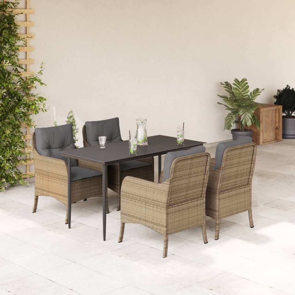 Maison Exclusive - 5-tlg. Garten-Essgruppe mit Kissen Beige Poly Rattan