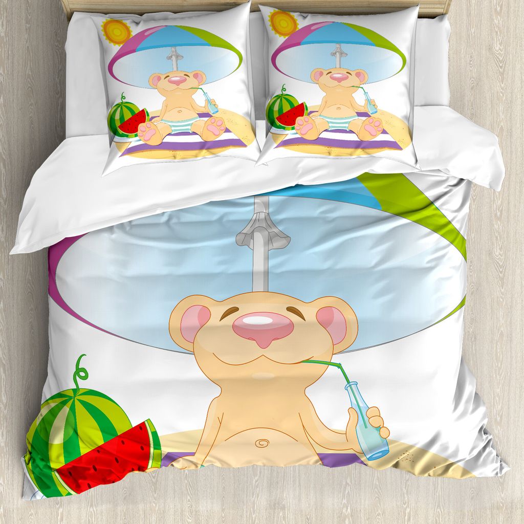 ABAKUHAUS Karikatur Bettbezug, Strand, Sonne, Sommer Tag, Milbensicher Allergiker geeignet mit Kissenbezügen, 155 cm x 220 cm - 80 x 80 cm, Mehrfa...