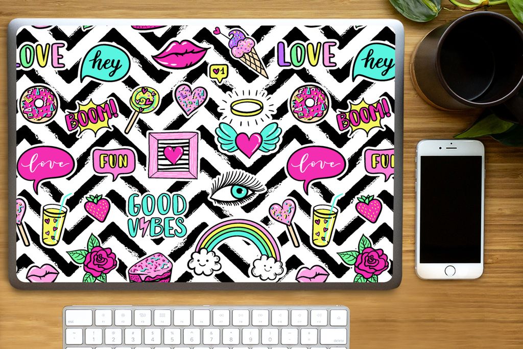 MuchoWow Laptop Aufkleber Sticker Cover Muster - Vektor - Aufkleber - Jahre 80er Jahre 40x30 cm - Laptop Dekoration - Selbstklebend