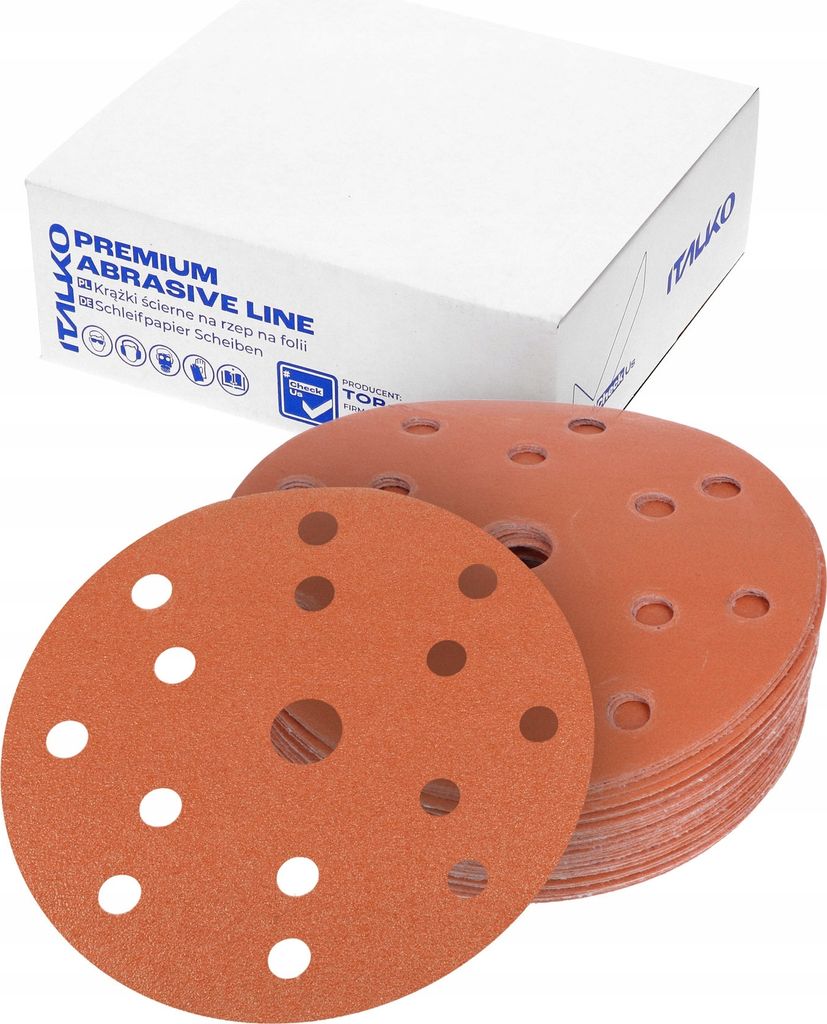ITALKO Keramik Schleifscheibe P120 – 150mm 15 Löcher Klett Schleifpapier für Metall, Lack, Holz – Set mit 50 Stück