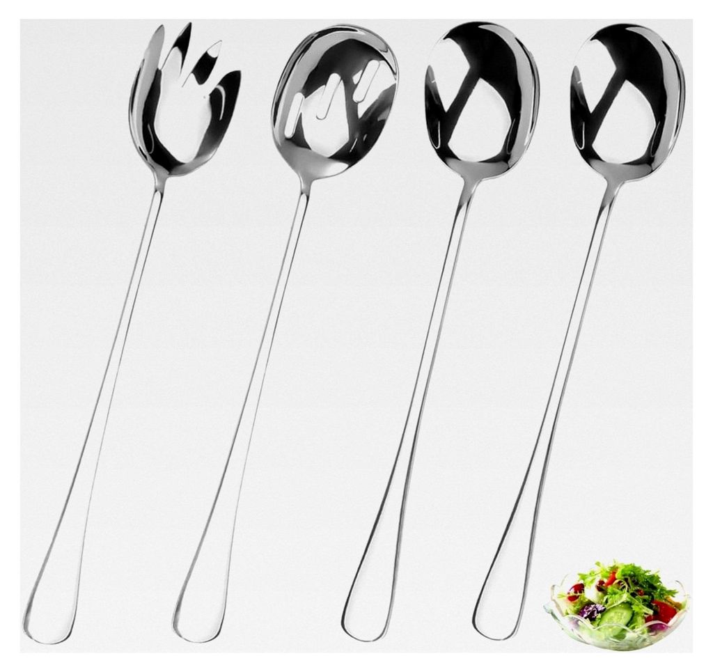 Salatbesteck Set aus Edelstahl, 28 cm, Servierlöffel mit Salatlöffel und Salatgabel, spülmaschinengeeignetes Küchenbesteck für Küche und Essz...