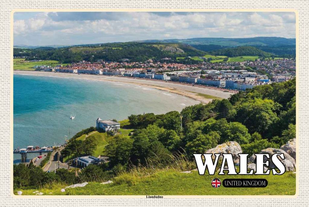 vianmo Holzschild 20x30 cm Wales United Kingdom Llandudno Seebad Bildmotiv Reisemotiv Europa