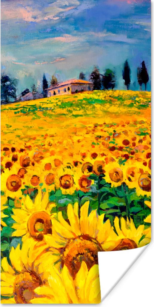 MuchoWow Poster Ölfarbe - Gemälde - Blumen - Sonnenblume 75x150 cm - Dekoration für die Wände