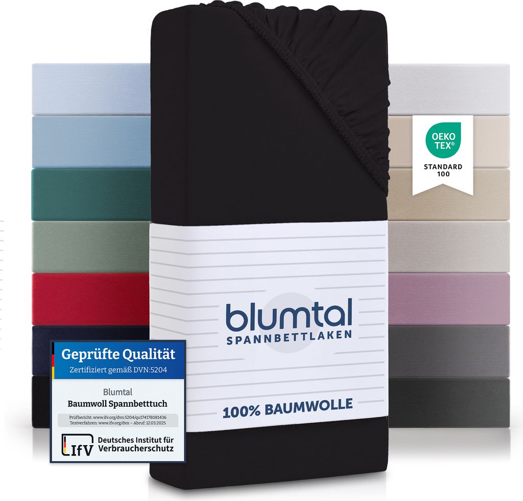Blumtal Basics Spannbettlaken 90x200cm Jersey im 2er Set - bettlaken 90x200cm aus 100% Baumwolle - Spannleintuch - Schwarz