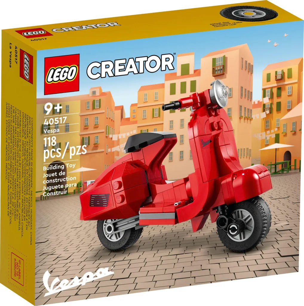 Vespa LEGO 40517 Rouge - Modèle Réduit avec Guidon et Roues Mobiles