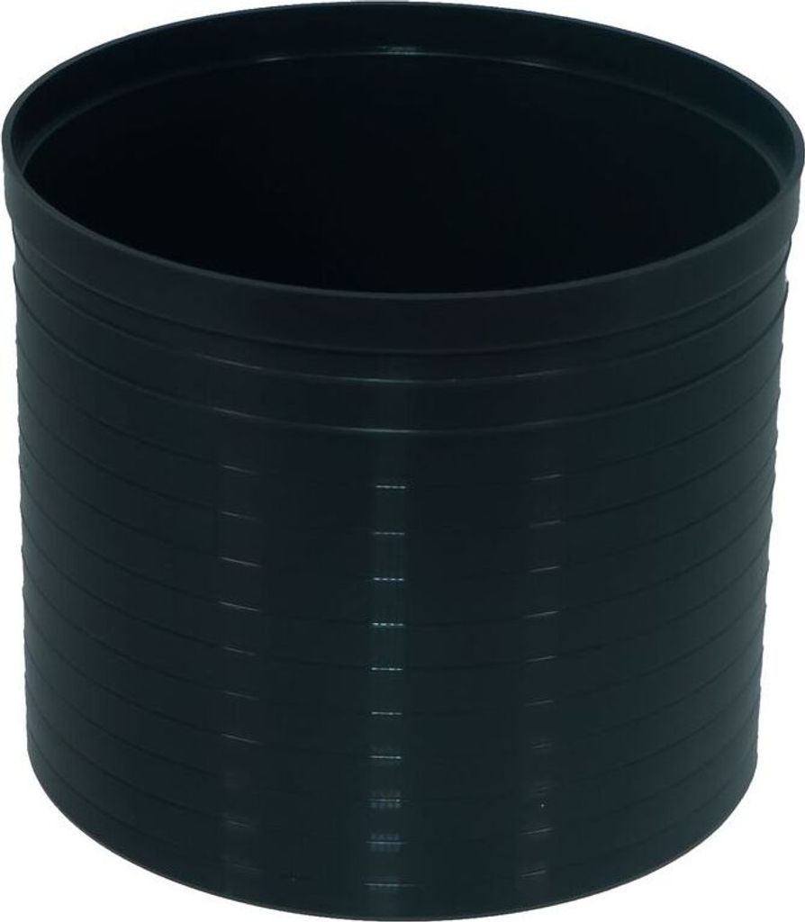 A black cylindrical extension piece for a basement drain.