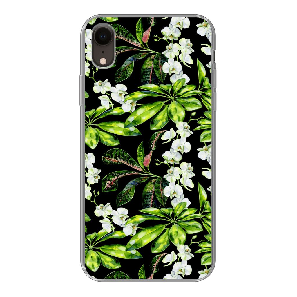 MuchoWow Handyhülle Schutzhülle Hülle für iPhone XR Blatt - Orchidee - Muster Silikon Softcase Handy Hülle - Schutzdeckel