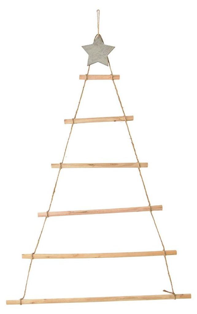 Hängende Holzornamente mit Stern und Seil als Dekoration für den Wand-Weihnachtsbaum