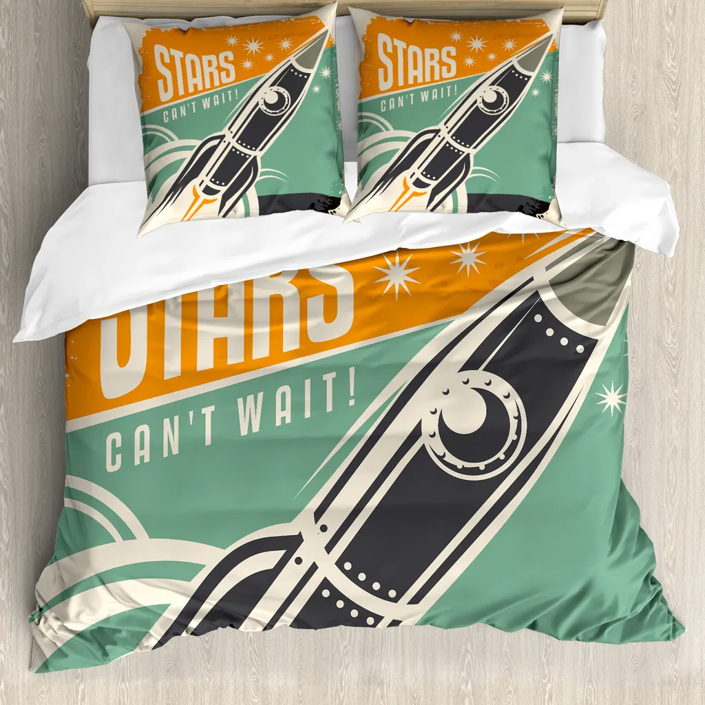 ABAKUHAUS Copripiumino vintage, scritta "stelle", antiacaro, adatto a chi soffre di allergie, con federe, 155 cm x 220 cm - 80 x 80 cm, multicolore